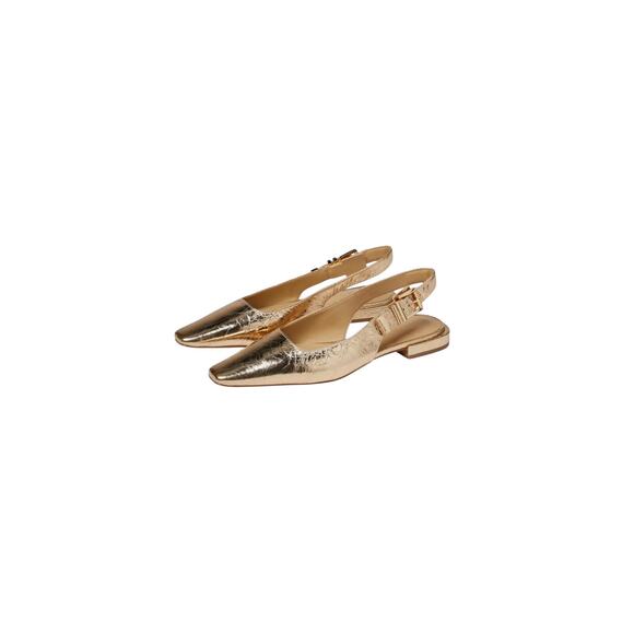 Michael Kors slingback flats golden leather Darrington metallic logo new$135 - Picture 1 of 6